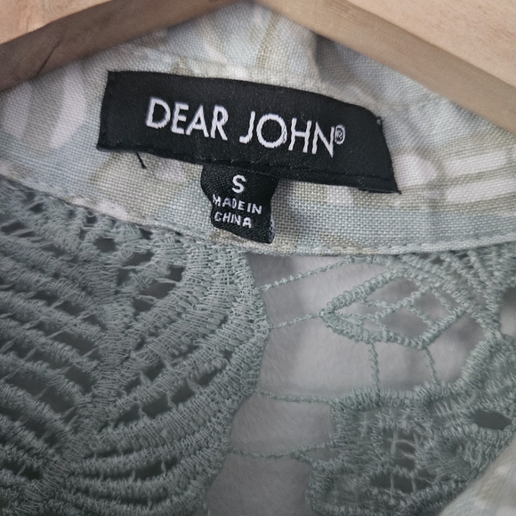 Dear John Tropical Green Linen Blend Tie Waist Dress Size S - Picture 8 of 11